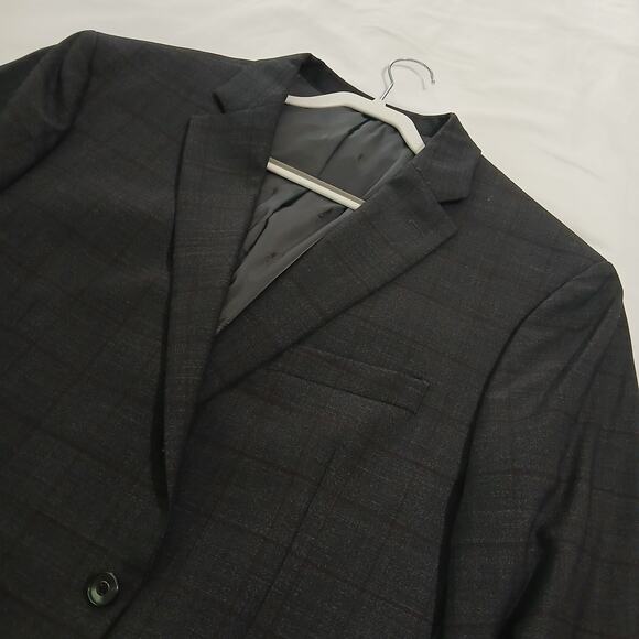 Jos.A.Bank Brrr Comfort Blazer 48L Slim-Fit Wool Charcoal Grey Window Pane Plaid - Picture 3 of 16